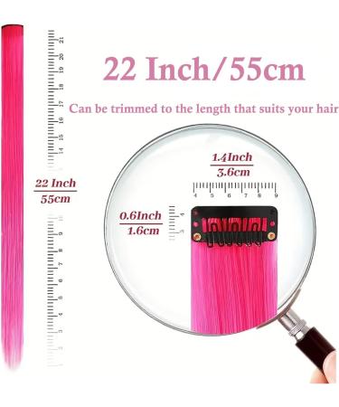 12 PCS Pink Hair Extensions Clip in 22Inch Pink Hair Extensions Colorful Straight Extensions Hair Highlights Accessories for Kid Girls Women Party Hair Decor 12pcs-Pink - Buy Online on SooperMarket.com
