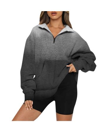 Creoqiji sweater oversize women women's sweater printed fashionable casual bag long-sleeved collar with zipper clothing women sweater gray xxl