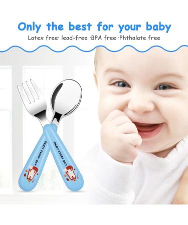 Vicloon Baby Fork and Spoon Set - Stainless Steel Cutlery for Toddlers - Fox Pink/Blue/Beige - Buy Online on SooperMarket.com