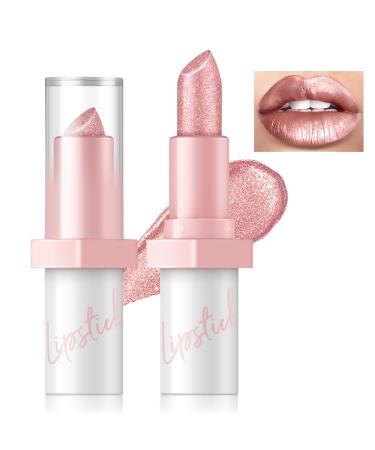 Metallic Brown Lipstick Long Lasting High Shine Glitter Diamond Creamy Lipstick Transfer Proof Shimmer High Impact Lip Color Full Coverage Non Stick Cup Lightweight Lip Makeup for Women#9