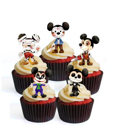 Halloween Horror Mouse Cupcake Toppers Mickey Theme (PRECUT Optional) Edible Cupcake Toppers - Stand Up/Lie Flat Wafer Cake Decorations (UNCUT Pack of 12)