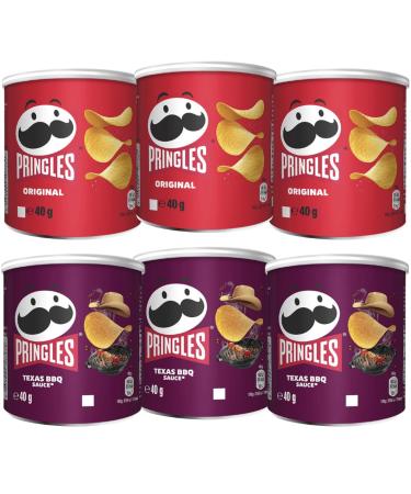 Original Tub 40g x3 with Texas BBQ Tub 40g x3 - Bundle Consisting of Pringles Crisp Snacks x6 Pack
