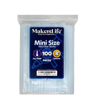 Mini Size Hot Glue Sticks Bulk 100-pack 8 x .27 Clear All-Temp Glue Gun Sticks for Art Craft DIY and Most Gluing Projects Compatible with Most Hot Glue Guns. Craft Glue by MakersLife