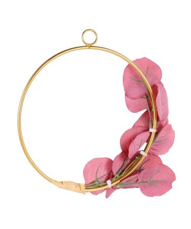 COOLHIYA Wrought Iron gate Hanging Wreath Rose Pendant Faux Sunflowers Artifical Flower Arrangement Rosy 20x20cm