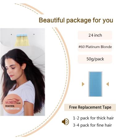 AGMITY Tape in Hair Extensions Human Hair Platinum Blonde #60 20 inches 20pcs 50g/pack Straight Seamless Skin Weft Tape in Human Hair Extensions (24 inches #60 Platinum Blonde) 24 inch #60 Platinum Blonde - Buy Online on SooperMarket.com
