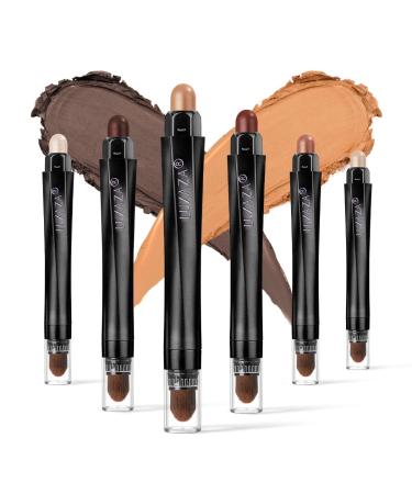 LUXAZA 6 PCS Brown and Neutral Metallic Eyeshadow Stick Sets All Matte No Shimmer Creamy Eyeshadow Pencil Crayon Eye Brightener Stick Waterproof Long Lasting Highlighter Makeup Stick Set 1 Chocolate Matte