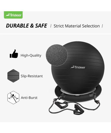Trideer Ball Chair 65cm with Base & Bands | Exercise & Stability Ball for Home Gym | Balance & Abs Workout | Relieve Back Pain | Black - Buy Online on SooperMarket.com