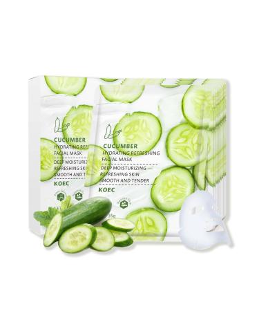 Cucumber Face Mask 5pc Hydrating Face Masks Hyaluronic Acid Anti Aging Soothing Brightening Skin Face Sheet Masks Replenish Moisture Skin Brightening Skin Barrier Repair Moisturising Face Mask Green-Cucumber