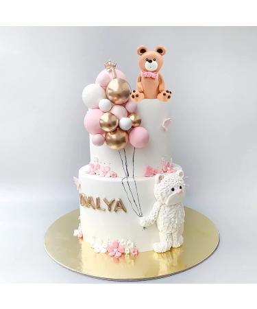 Mini Bear Cake Toppers - Gold, Pink, White Pearl Decorations for Baby Shower & Birthday Party - Teddy Bear Theme Supplies (Pink) - Buy Online on SooperMarket.com