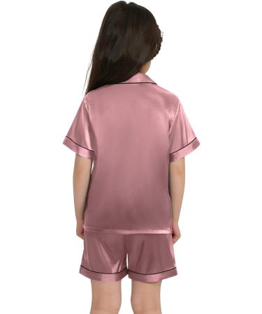 SWOMOG Kids Silk Pyjamas Set | Short Sleeve Button-Down Satin PJs | Misty Rose | Ages 4-16 - Buy Online on SooperMarket.com
