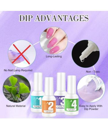 Dip Powder Nail Kit - 4 Color Starter Set with 4 Dipping Powders & 4 Liquid Polishes - Purple Blue Acrylic System - Buy Online on SooperMarket.com