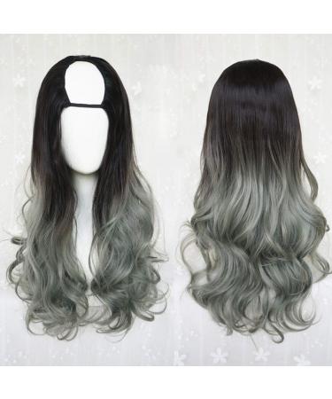 GJBXP Harajuku Fashion Long Wavy Curly Fluffy U-Shaped Wigs Heat Resistant Synthetic Fibre Mixed Gradient Dark Roots Hair for Girls 28inches/ 70cm M M M