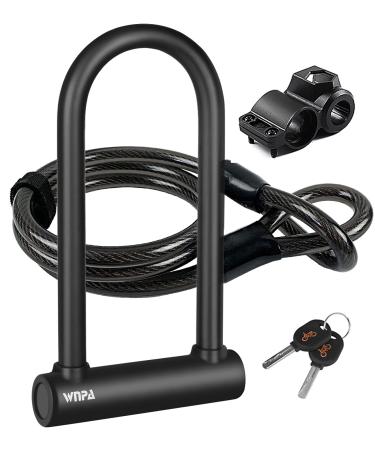 Bicycle lock iron lock high -performance bike lock u bicycle locks heavy load high -security d bracket bicycle lock with 4 ft / 1.2 m steel flex cable and bracket for bicycles motorcycles (L)