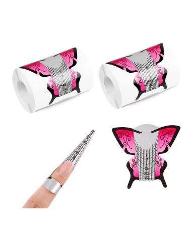 200PCS Nail Forms for Acrylic Nails Nail Extension Forms Poly Gel Nail Forms Strong Paper Nail Forms for Nail Builder Nail Shaper (Butterfly Shape)