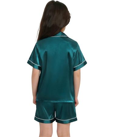 SWOMOG Kids Silk Pyjamas Set - Short Sleeve Satin PJs for Boys & Girls | Button-Down Silky Nightwear | Children Sleepwear for Ages 6-7 | Green - Buy Online on SooperMarket.com