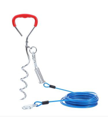 TOPWAY Dog Tie Out Cable and Stake 10m/33ft Dog Leash with Shock Absorbing Spring 42cm Spiral Ground Spike Stake Dog Chain for Yard Outdoor Camping Blue + Red - Buy Online on SooperMarket.com