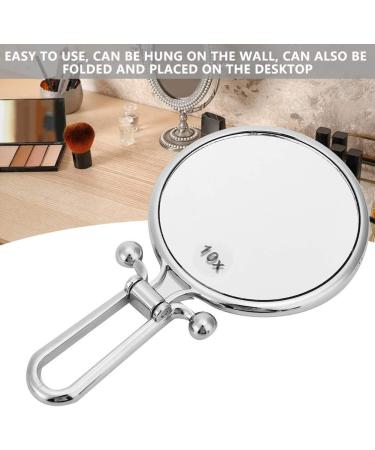 Nofaner Double-Sided 10x Magnifying Makeup Mirror with Foldable Handle - Silver | Handheld, Table, and Travel Friendly - Buy Online on SooperMarket.com