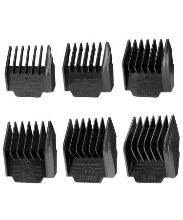 oneisall 6Pcs Attachment Guide Comb Guards Low Noise Dog Clippers #1-#6 3mm-18mm Cut Length Black Whole Set(6pcs)