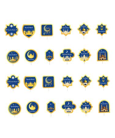 Eid Mubarak Cupcake Topper 24PCS Ramadan Cake Toppers Islamic Muslim Party Decorations for Wedding Home Kitchen