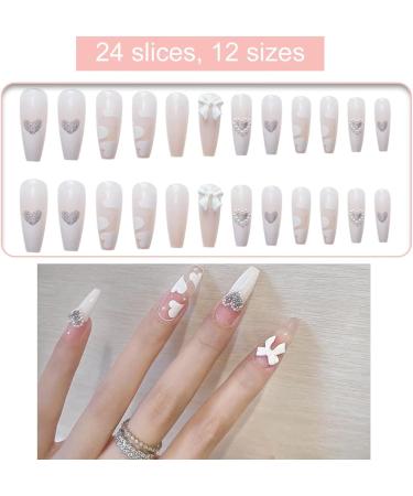White French Tip Press On Nails with Pearl Heart Design - 24Pcs Acrylic Nude Nail Press On for Women and Girls - Buy Online on SooperMarket.com