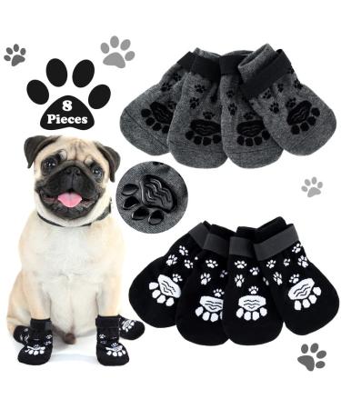 8 Pieces Anti Slip Dog Socks Non-Slip Dog Socks with Adjustable Strap Traction Control for Indoor on Hardwood Floor Wear (Black, Gray,S) Black, Gray S