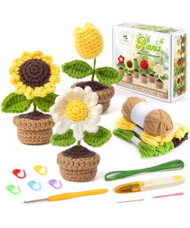 PP OPOUNT Beginner Crochet Kit - 3 PCS Potted Plants Complete Crochet Kit for Beginners Starter Pack for Adults and Kids with Step-by-Step Instructions and Video Tutorials (Patent Product)