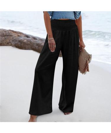 Viyabling Women's Beach Summer Linen Palazzo Pants - Wide Leg Floral Print Trousers - Buy Online on SooperMarket.com