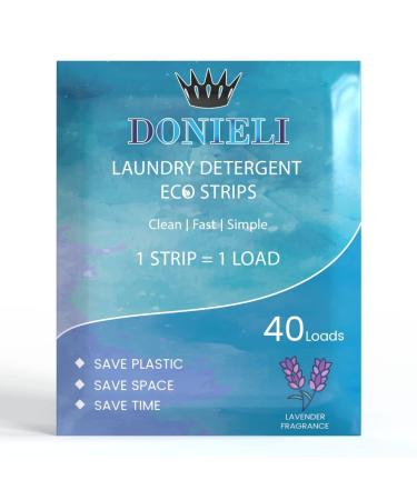 DONIELI Eco Friendly Laundry Detergent Strips 40 Loads - Lavender Fragrance Bio Washing Formula Super Concentrated 100% Recyclable and No Waste 40 Count (Pack of 1)