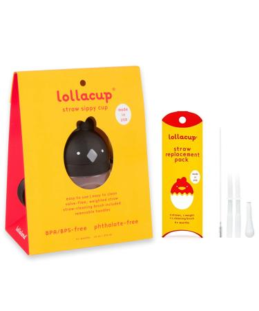 Lollaland Weighted Straw Sippy Cup for Baby:MADE IN USA - Transition Kids Infant & Toddler Sippy Cup (6 months - 9 months) | Shark Tank Products | Lollacup (Chic Black) w/ Straw Replacement Pack
