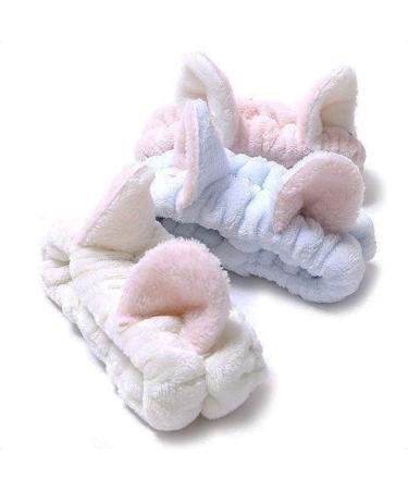 3 PCS Women Ears Headbands - Cute Make Up Plush Cat Headband Soft Stretch Fuzzy Cosplay Costume & Hair Accessories Wash Face Shower Cosmetic Cloth Headwrap Kit for Fashion Adult Women Teen Girls Kids