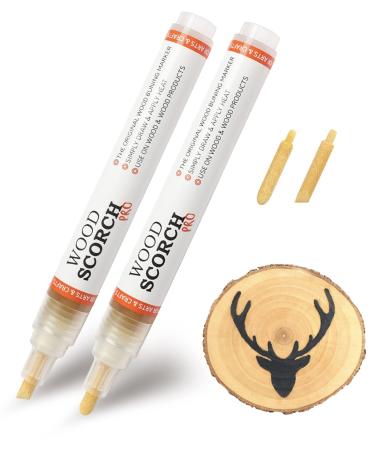 SUIUBUY 2 PCS Chemical Wood Burning Pen Marker, Wood Scorch Pen - Heat Sensitive Marker for Wood and Crafts - Equipped with Oblique Tip and Bullet Tip for Easy Use - New Formula