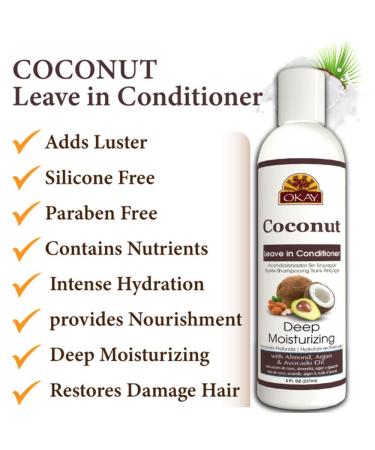 Okay Pure Naturals Deep Moisturizing Leave-In Conditioner - Coconut 8 fl oz (237 ml) | Hydrating Hair Care - Buy Online on SooperMarket.com