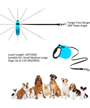 Philorn 5m Retractable Dog Leash - Flexible One-Button Blocking Non-Slip Handle Reflective & Safe for Medium to Large Dogs (Up to 50kg) - Blue Color - Buy Online on SooperMarket.com