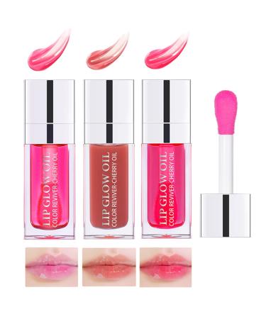 Petansy Plumping Lip Gloss Set 3 Colors Hydrating Lip Glow Oil Moisturizing Liquid Lipstick Lip Oil Tinted for Lip Care Makeup