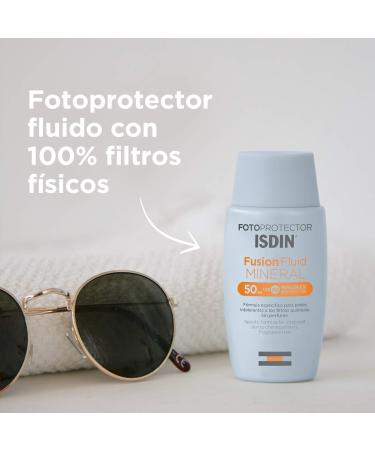 ISDIN Fotoprotector Fusion Fluid Mineral SPF 50 - 100% Mineral Sunscreen for Sensitive Skin | 50ml International Shipping - Buy Online on SooperMarket.com