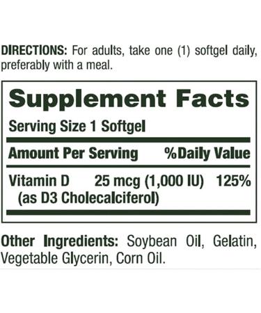 Nature's Bounty Vitamin D3 1000IU - 120 Softgels | Supports Immune Health and Bone Strength - Buy Online on SooperMarket.com