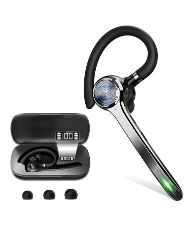 HEIBAS Bluetooth Headset Wireless Bluetooth Earpiece with 500mAh Charging Case 72 Hours Talking Time Built-in Microphone for iOS Android Cell Phone V5.1 Hand-Free Headphones for Trucker Office