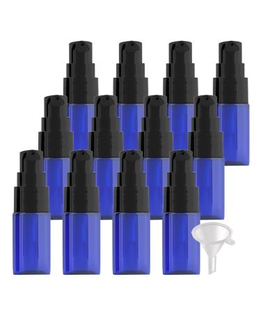 ZEOABSY 12 Pieces 10 ml Blue Lotion Bottles with Black Pump 10ml Empty PET Plastic Lotion Pump Bottle Cosmetic Gel Travel Container for Cosmetic Make up Cleaning + 2 x Funnel Blue 10ml