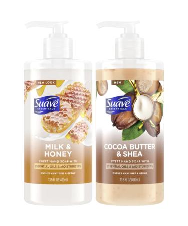 Suave Hand Soap Milk & Honey + Cocoa Butter Shea Variety 2-Pack Sweet Hand Wash with Essential Oils & Moisturizers 13.5 Oz Ea