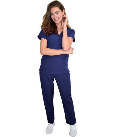 Green Town Women's Nurse Scrub Set GT4FLEX Straight Leg Cargo V-Neck, Navy/Indigo, Size Medium - Buy Online on SooperMarket.com