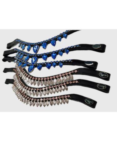 Tyssons Breeches Drop Herring Strap - Strass Drops in Rosa Blue Leather with Black Glitter Band for Mini Shetty Shetty VB WB & Full Thoroughbred - Buy Online on SooperMarket.com