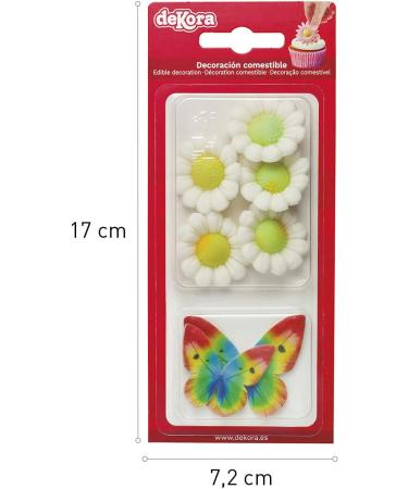 Dekora - Box of 5 White Sugar Flowers and 4 Multicoloured Wafer Butterflies - Edible Cake Toppers - Sugar Cake Decoration for Birthday Cakes - Buy Online on SooperMarket.com