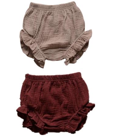 HASAKI 2Pcs Kids Linen Bloomer Shorts - Newborn Baby Girls Boys Toddler Diaper Cove 2-3 Years Khaki+coffee