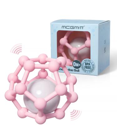 MCGMITT Teething Ring - Teething Toys for Baby Rattle Teething Ball Toys for Babies 0-12 Month Soft Silicone Sensory Teether Balls to Grab and Chew Baby Toy Teething Gift for Newborn Infants (Pink) Rattle Style-APink