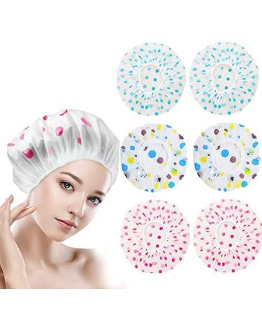 Quesuc 6 Pieces Reusable Elastic Shower Cap Girls Plastic Shower Cap for Women Shower Spa Salon Home Use