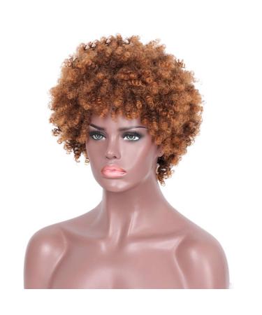 SHIYID Short Blonde Curlys Synthetic Brown Kindy Curly Wig for womenHeat Resistant High Temperature African American Hair