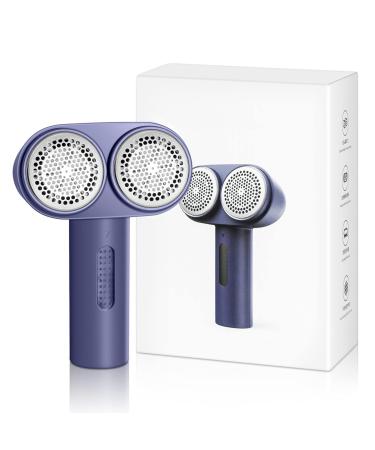 Portable Fabric Shaver and Lint Remover - Rechargeable Double-Head Lint Shaver with 6 Blades for Each - Electric 2-Speed Clothes Shaver and Furniture Cleaner Fabric Couch - Purple