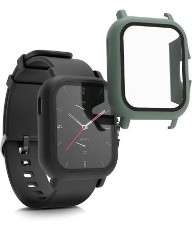 kwmobile 2-Pack Black/Green Cover for Huami Amazfit GTS 2 - Tempered Glass with Plastic Frame - Buy Online on SooperMarket.com