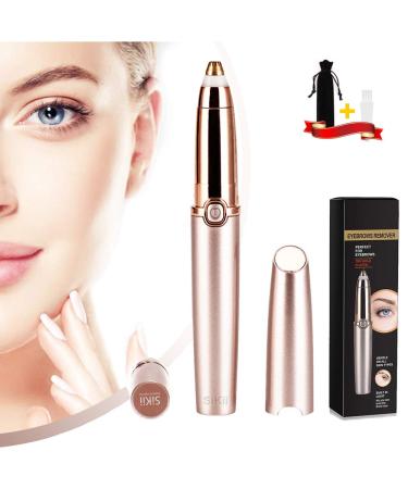 Eyebrow Hair Remover, SiKii Painless-Precision Eyebrow Trimmer Brows Epilator Eye Brow Facial Face Razor for Face Lips Nose Facial Hair Removal with LED Light for Women Men (Rose Gold)