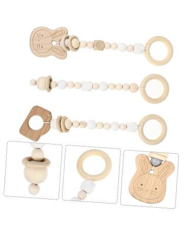 JEWEDECO 3pcs Gym Pendant Wooden Toys for Babies | Natural Home Decor & Infant Stroller Toy | Baby Fitness Rack Pendants with Wooden Bead Mobile - Buy Online on SooperMarket.com
